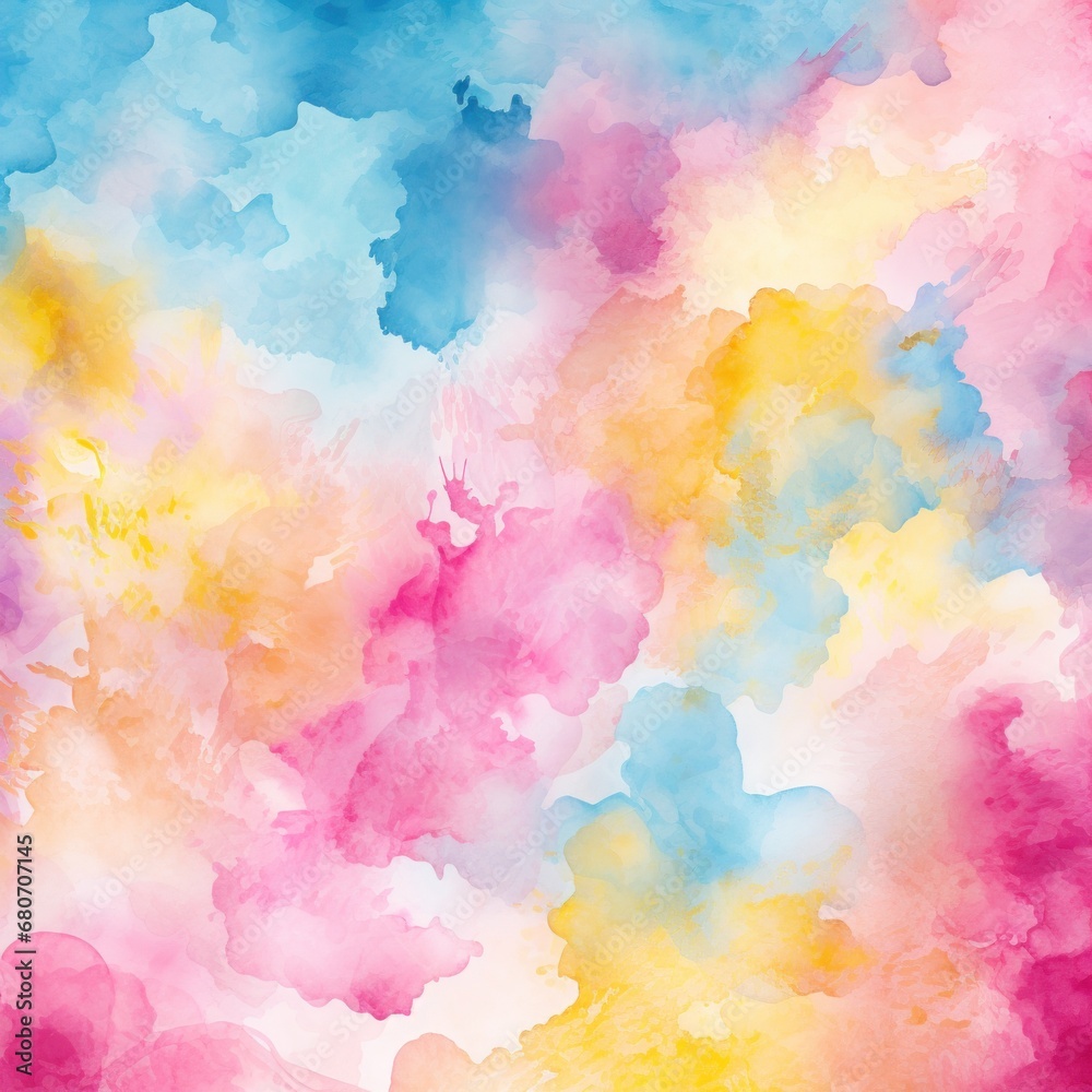 a colorful and playful background with splashes of watercolor in shades of pink, blue, and yellow