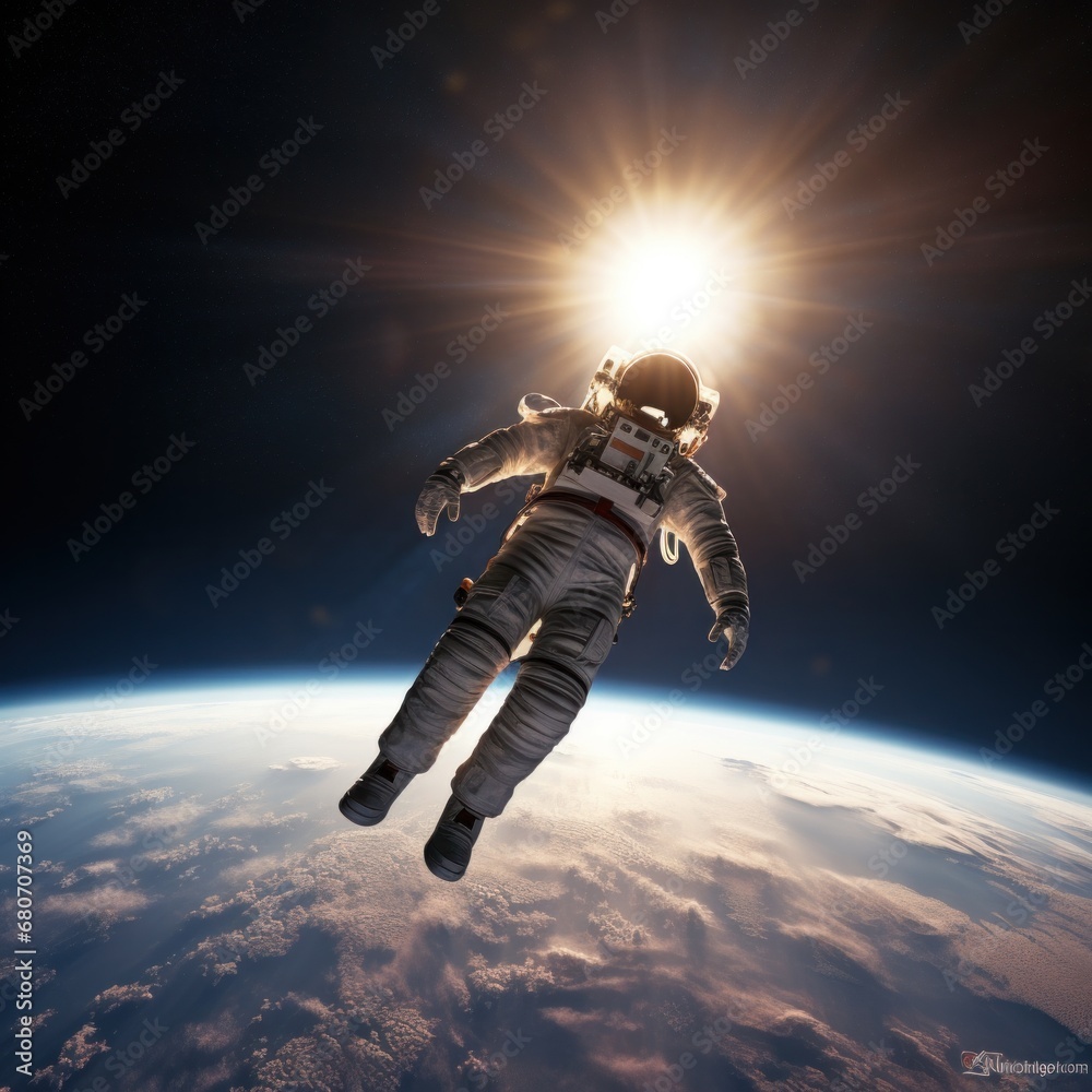 Astronaut floating in space with earth in the background,