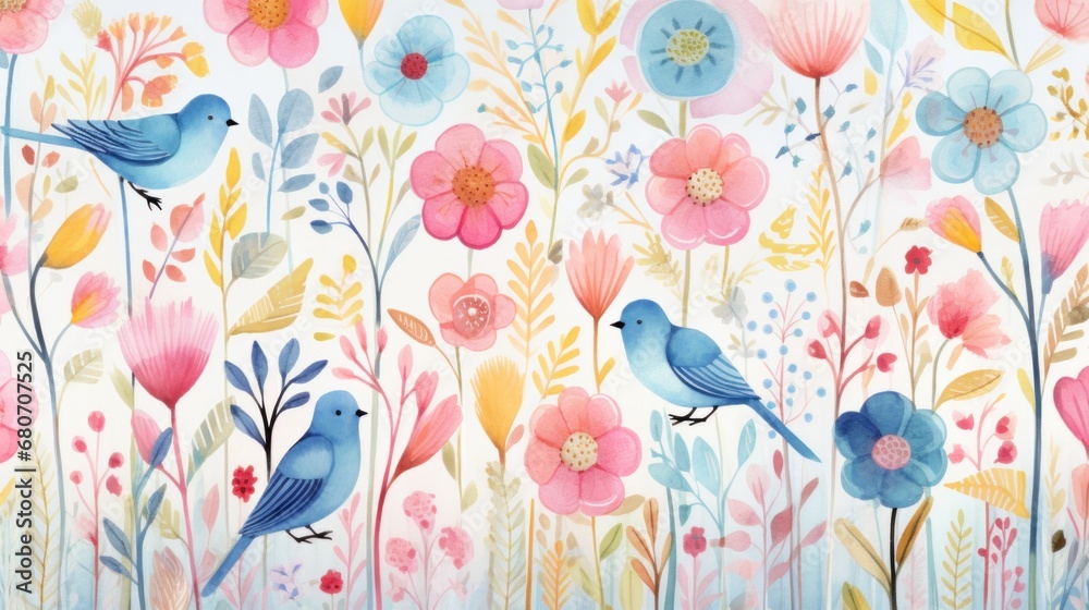 charming featuring watercolor birds and flowers