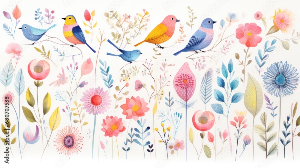 charming featuring watercolor birds and flowers