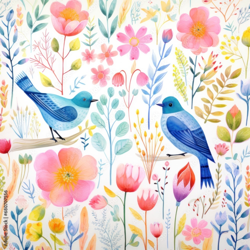 charming featuring watercolor birds and flowers