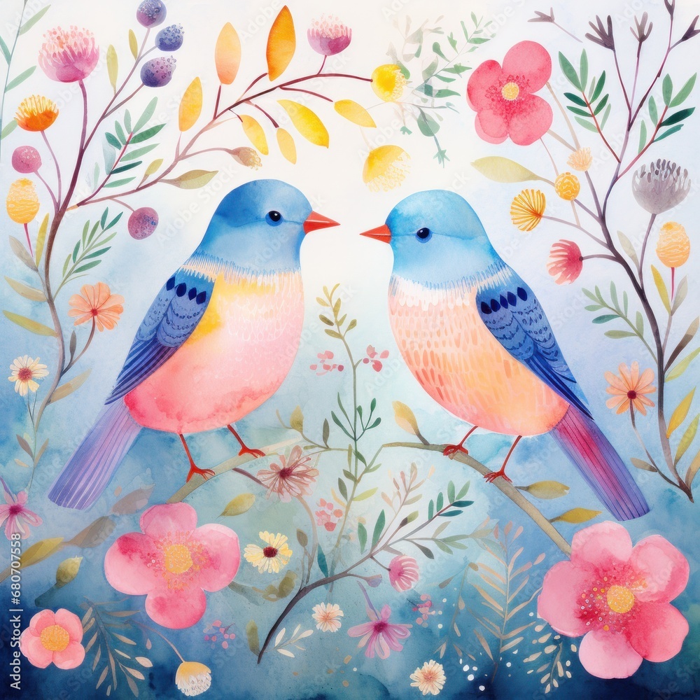 charming featuring watercolor birds and flowers