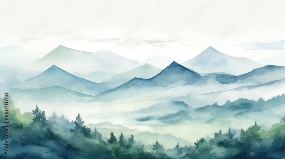 a mountain landscape with watercolor details