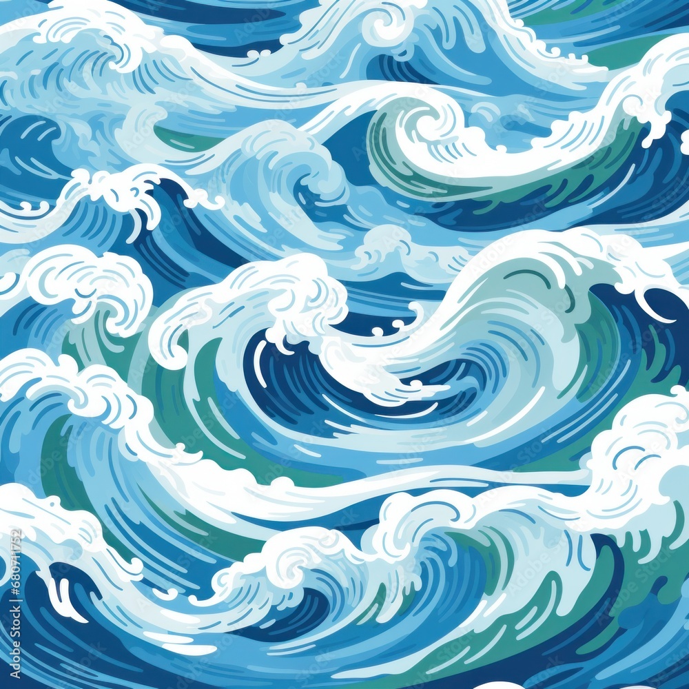  ocean waves in shades of blue and green