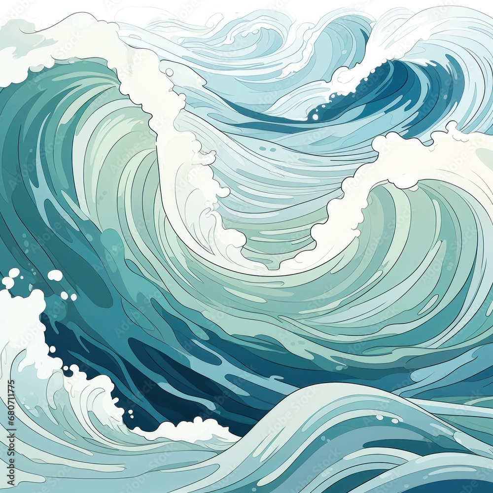  ocean waves in shades of blue and green