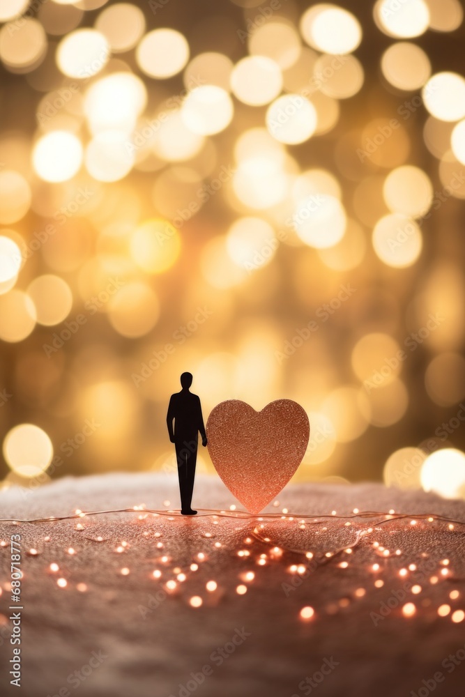 A romantic scene of a couple holding hands with a blurred heart-shaped bokeh in the background