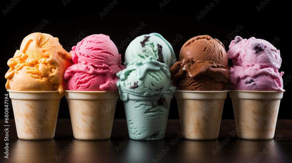 set of ice cream scoops ,ice cream and chocolate