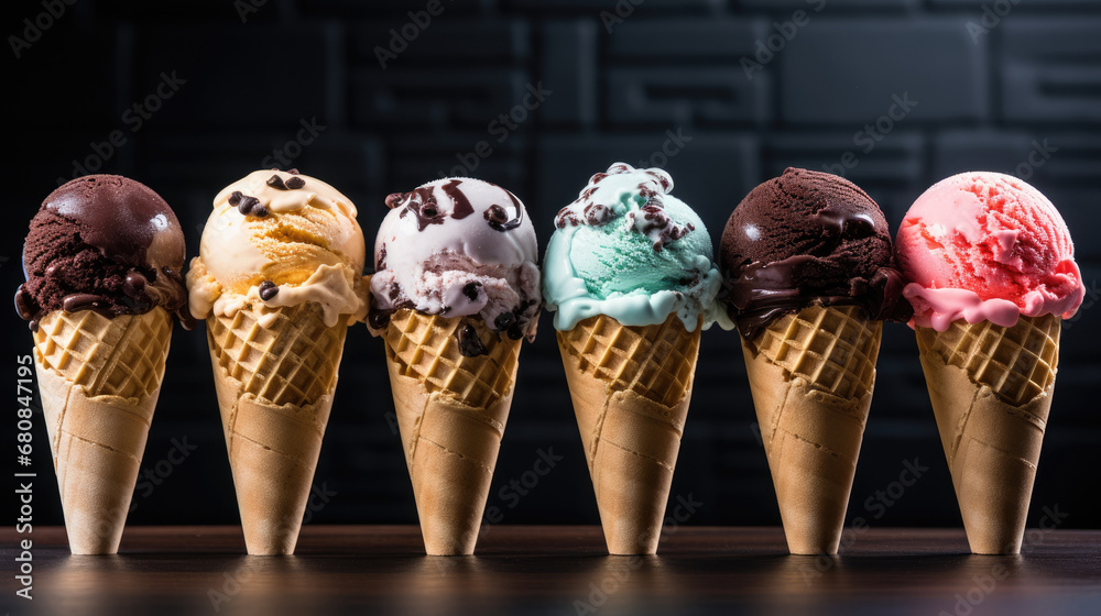 set of ice cream scoops ,ice cream and chocolate