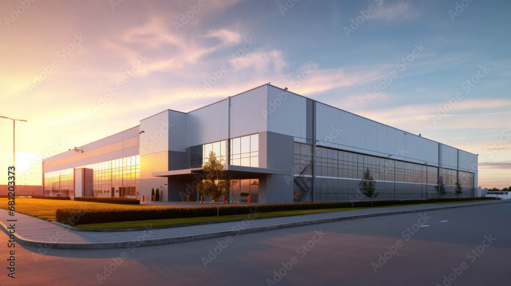 A modern logistics warehouse building structure.