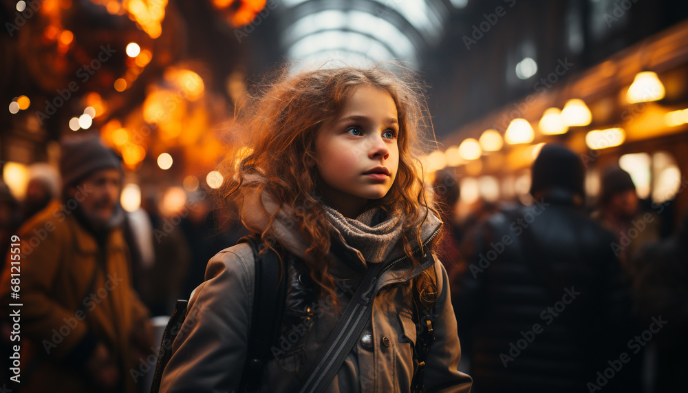 Young adults walking outdoors in the city at night, smiling generated by AI