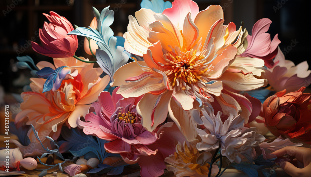 A vibrant bouquet of multi colored flowers brings nature beauty generated by AI