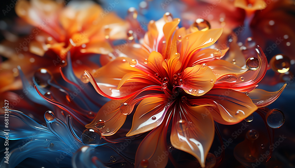 Vibrant colored petals create a beautiful underwater tropical bouquet generated by AI