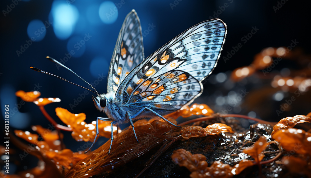 A vibrant butterfly flies in nature, showcasing its colorful wings generated by AI