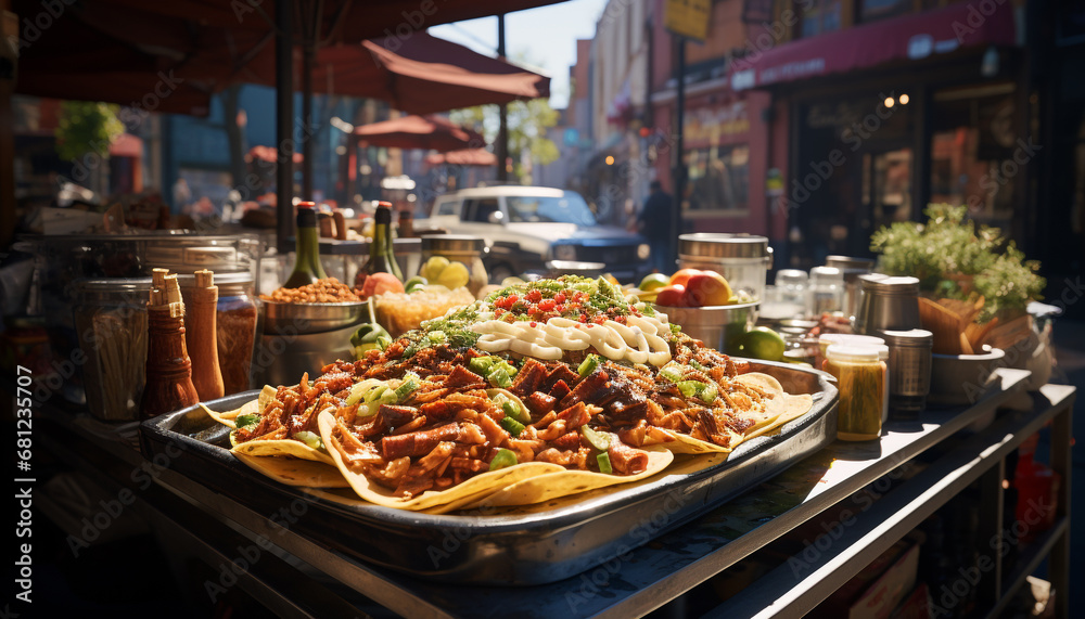 Freshness and variety at the outdoor market vendor gourmet grill generated by AI