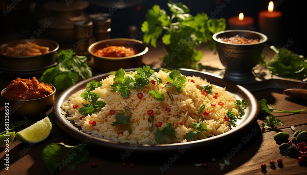 A healthy gourmet meal vegetarian rice bowl with fresh ingredients generated by AI