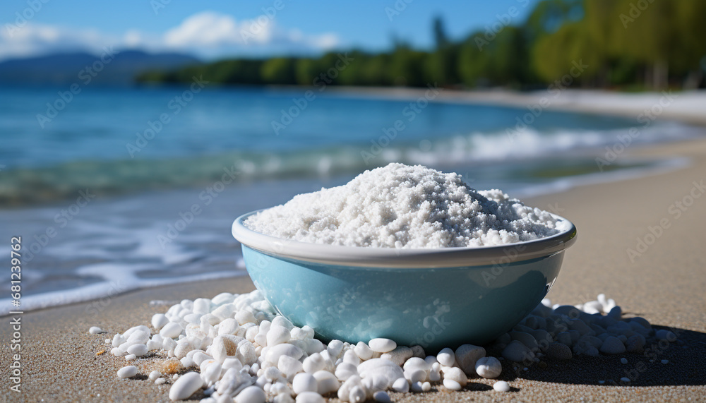 Freshness of summer healthy eating, organic meal on beach generated by AI