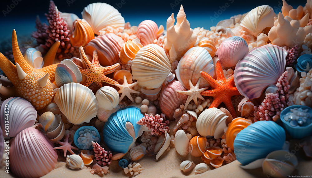 Underwater beauty starfish, fish, coral, seashell, and tropical variations generated by AI