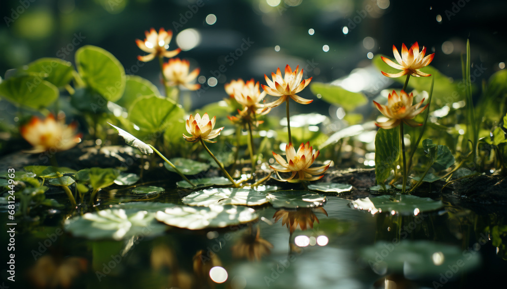 The purple flower reflects beauty in nature tranquil meadow generated by AI