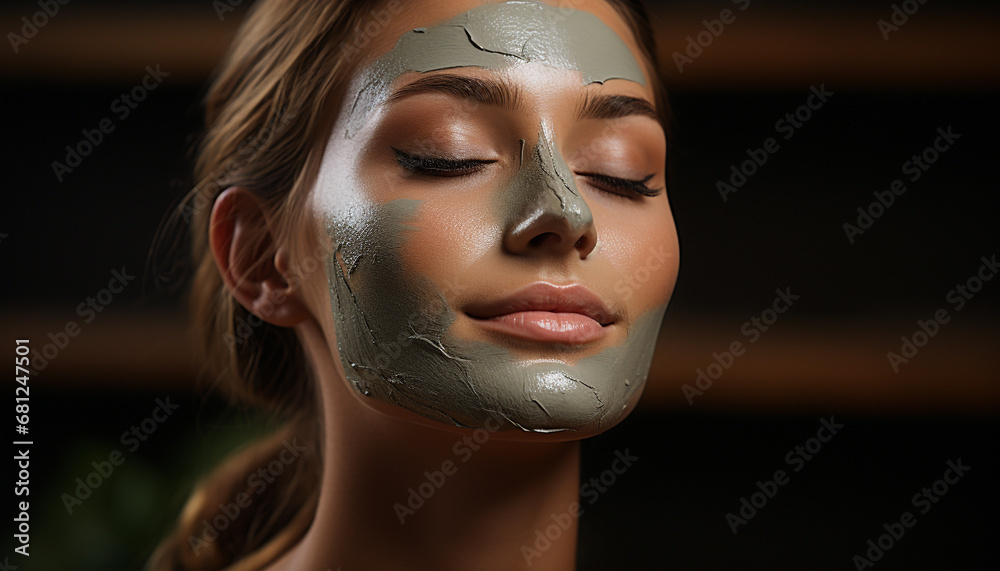 Young woman applying facial mask for beauty treatment indoors generated by AI