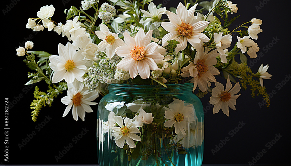 Freshness of summer bouquet of daisies on a wooden table generated by AI