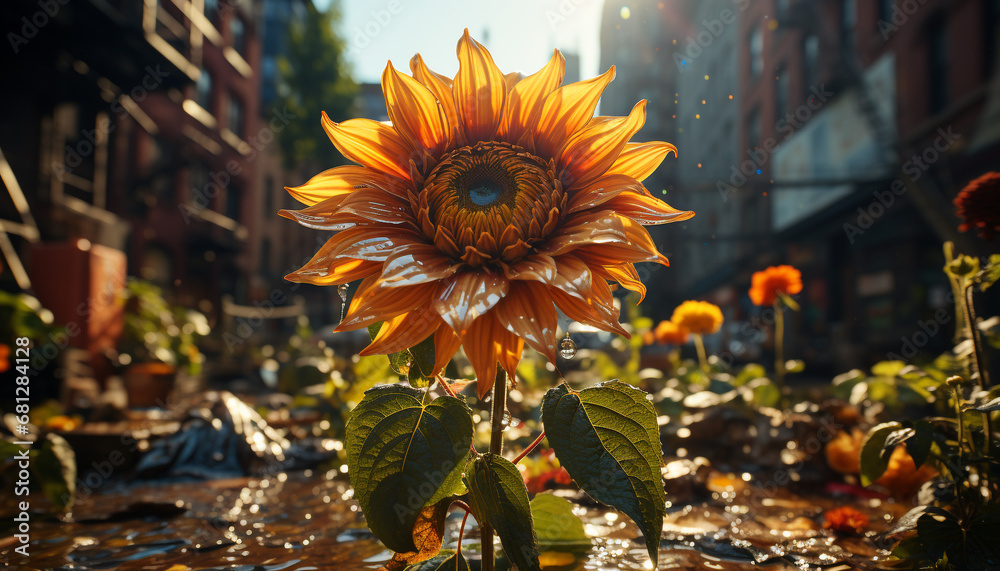 Sunflower, a vibrant yellow beauty in nature, blossoms in summer generated by AI