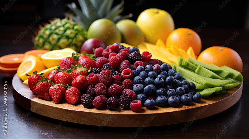 Ingredients fruit in a basket, multiple fruits in one table, fresh fruits.