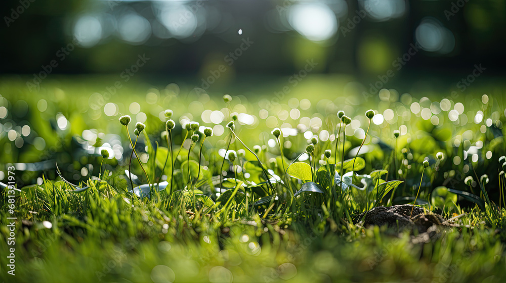 green grass background, Green lawn with fresh grass outdoors. Nature spring grass background texture