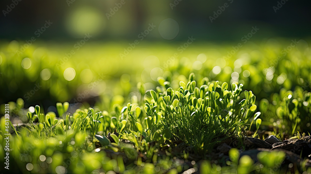 green grass background, Green lawn with fresh grass outdoors. Nature spring grass background texture