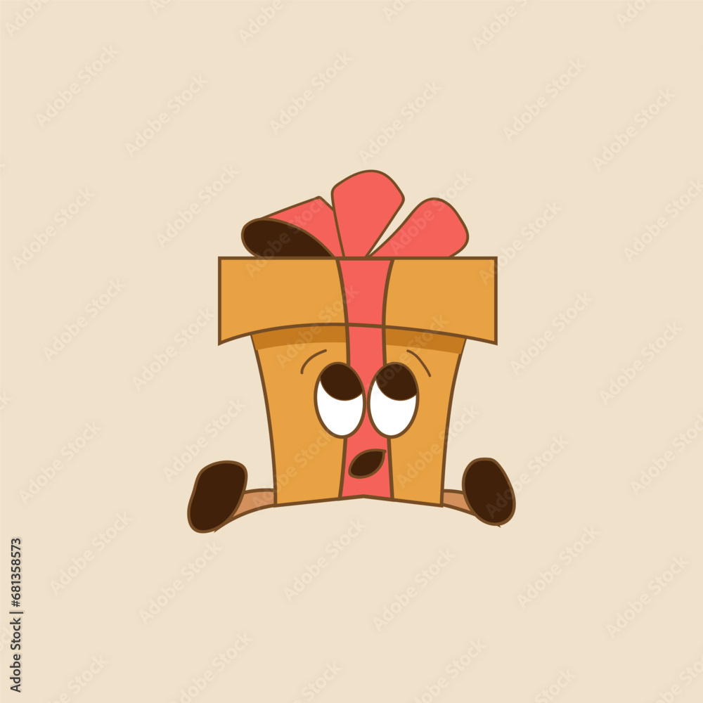 Surprised gift box on beige background