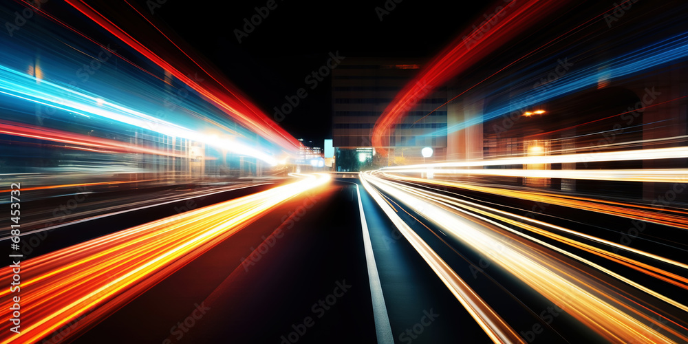 Neon Velocity: Urban Pulse of the Night. Speed light trails. Generative AI