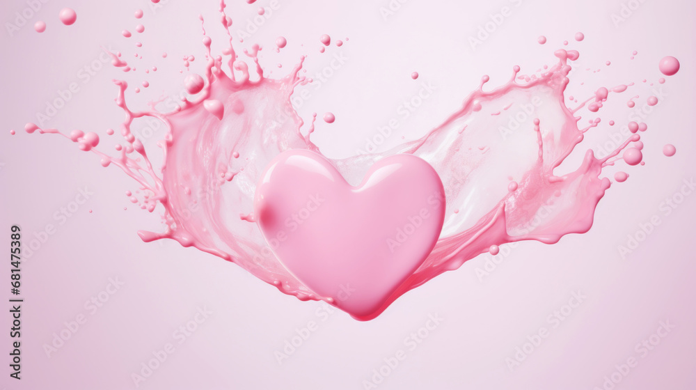 Pink heart made of cream and water splashes on a light background. Cosmetic love concept. Generative AI