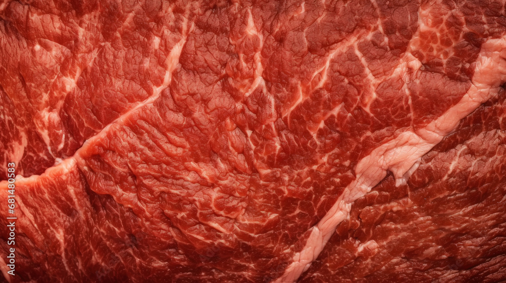 Close-up of fresh raw red beef meat steak structure. Food background. Generative AI