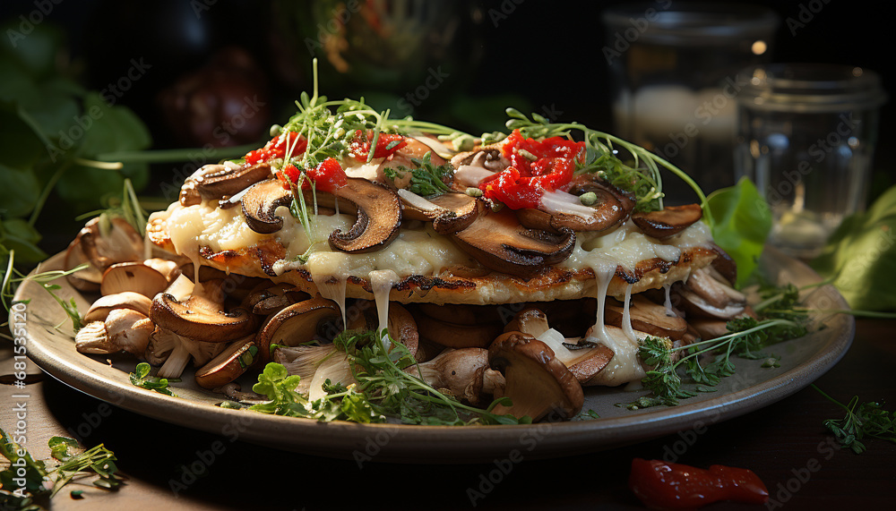 Grilled meat and vegetables on a fresh, rustic plate generated by AI