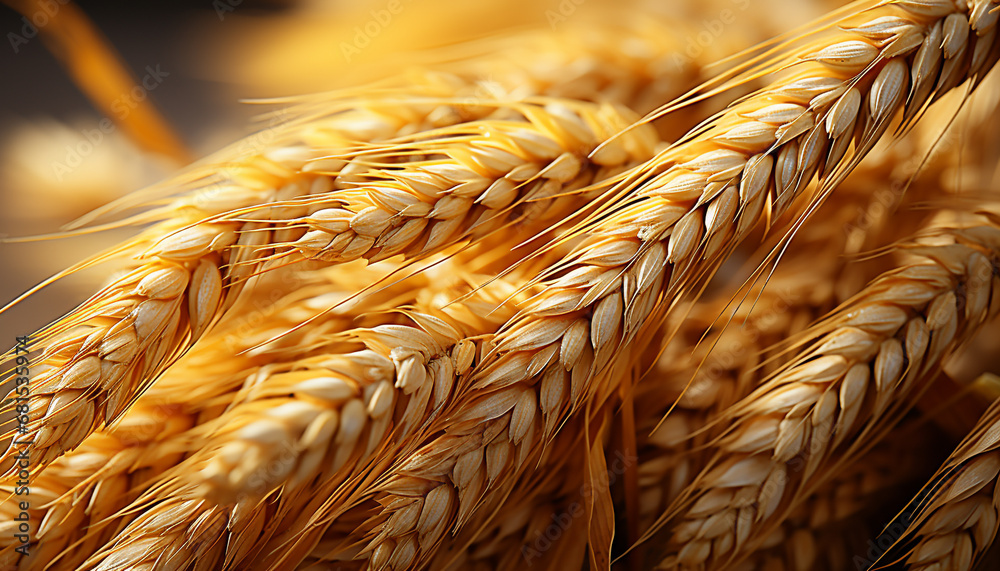 Ripe wheat bundle, golden harvest, healthy wholegrain meal generated by AI