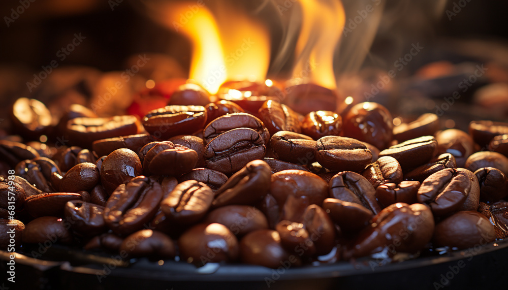 Freshly brewed coffee on a wooden table in a coffee shop generated by AI