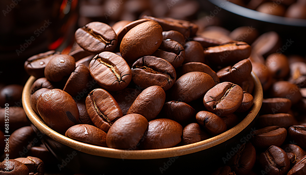 Freshness in a cup, close up of gourmet coffee bean generated by AI