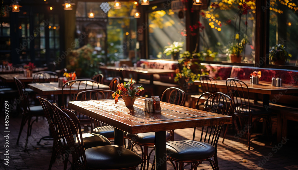 A modern coffee shop with comfortable chairs and elegant decor generated by AI