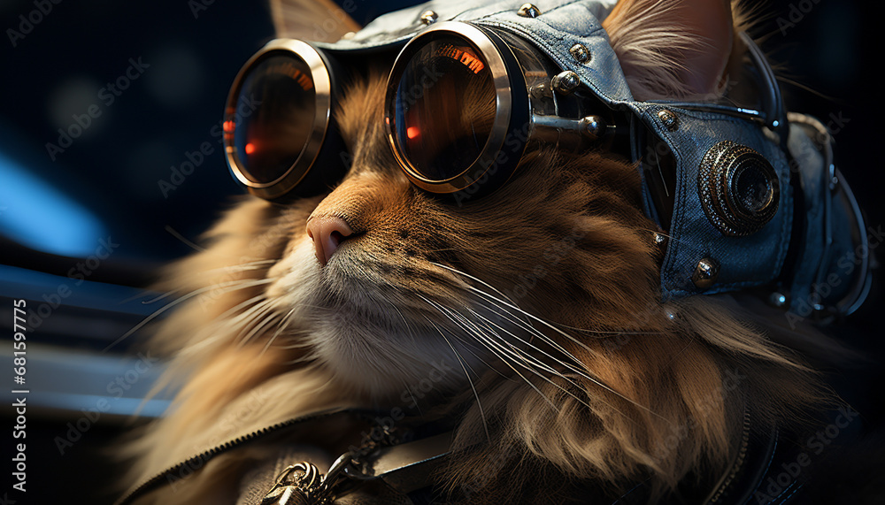 Cute pets wearing sunglasses, looking at camera, enjoying summer generated by AI