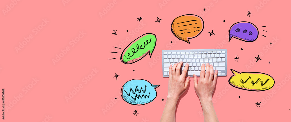 Speech bubbles and a computer keyboard - Photo collage