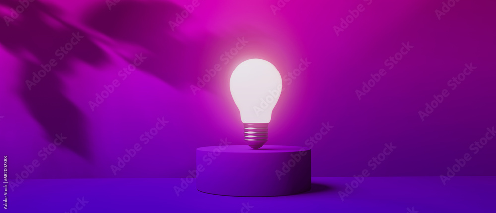 Light bulb on a podium with shadow of leaves - 3D render