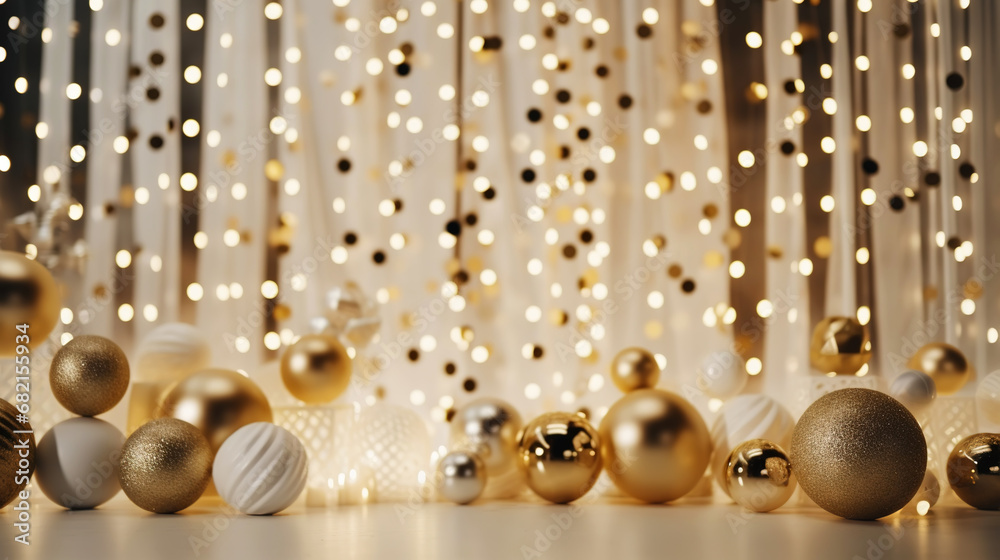 Modern shiny creative Christmas backdrop. Golden festive New Year background. Generative AI