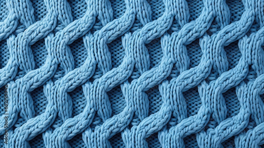 Knitted wool blue background. Handmade fabric texture. Generative AI