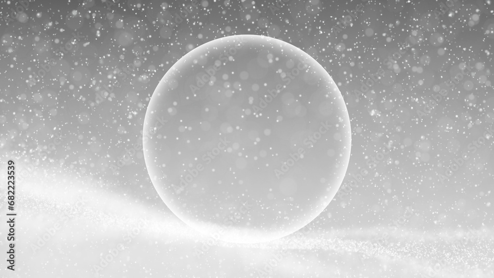 Magic wavy snowy background with copy space glass sphere illustration background.